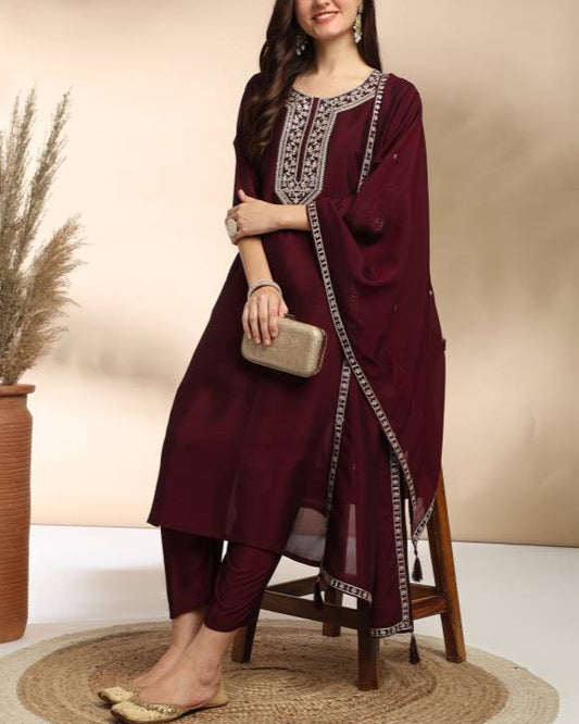 Women Silk Blend Kurta Pant Dupatta Set-KYAMSTORE