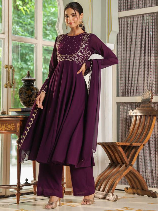 Women Georgette Kurta Palazzo Dupatta Set | Delivery: 10 to 12 business days | Limited stocks available