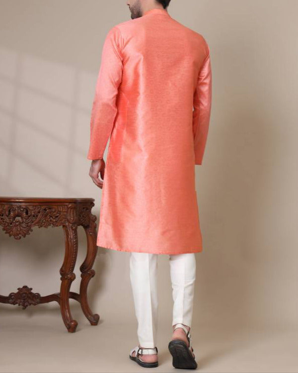 Men Solid Cotton Silk Straight Kurta (Color Variants)-KYAMSTORE