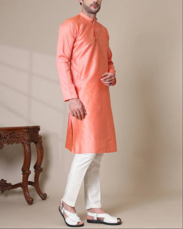 Men Solid Cotton Silk Straight Kurta (Color Variants)-KYAMSTORE