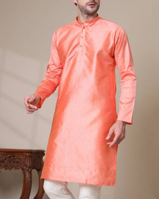 Men Solid Cotton Silk Straight Kurta (Color Variants)-KYAMSTORE