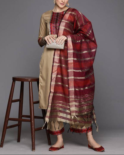 Women Cotton Blend Kurta Palazzo Dupatta Set-KYAMSTORE