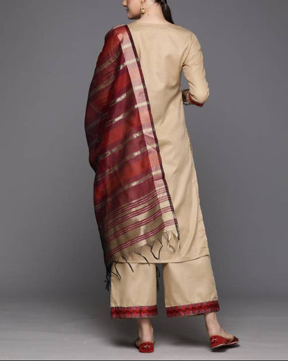Women Cotton Blend Kurta Palazzo Dupatta Set-KYAMSTORE