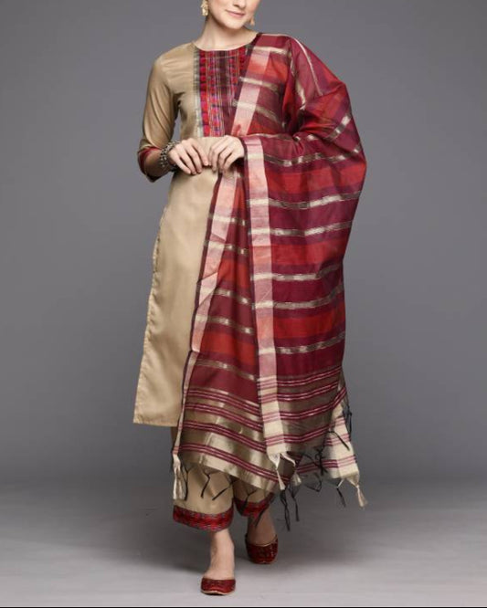 Women Cotton Blend Kurta Palazzo Dupatta Set-KYAMSTORE
