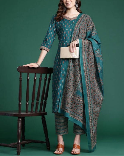 Women Pure Cotton Kurta Pant Dupatta Set-KYAMSTORE