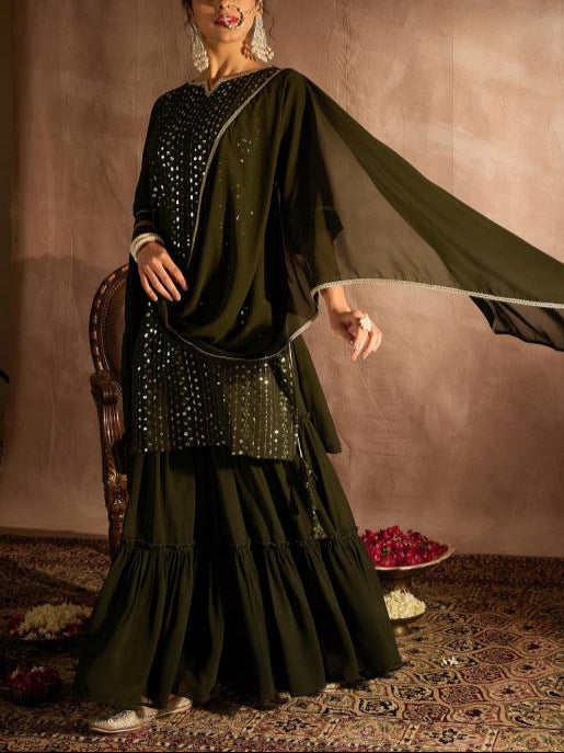 Women Georgette Kurta Sharara Dupatta Set-KYAMSTORE