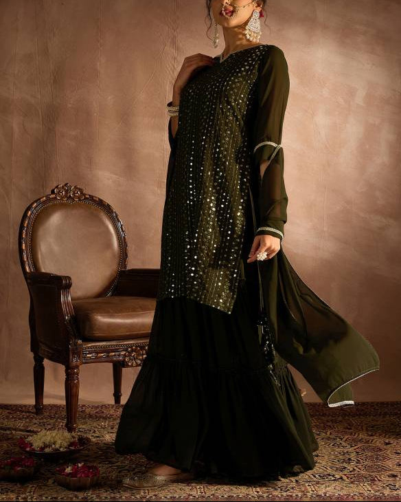 Women Georgette Kurta Sharara Dupatta Set-KYAMSTORE
