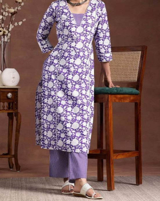 Women Viscose Rayon Kurta Palazzo Set-KYAMSTORE