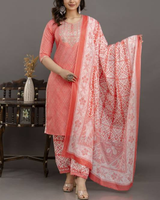 Women Pure Cotton Kurta Pant Dupatta Set-KYAMSTORE