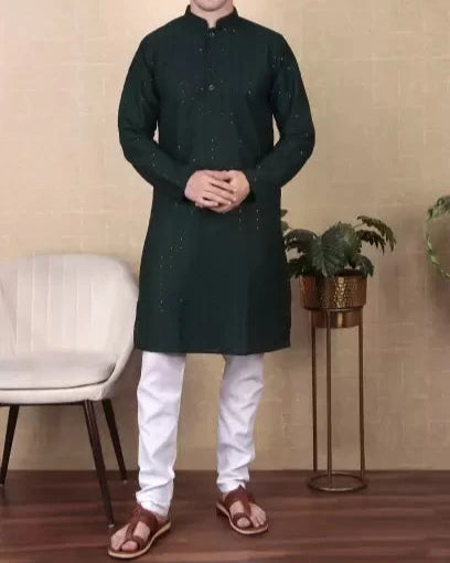 Men Paisley, Embroidered Cotton Blend Straight Kurta-KYAMSTORE