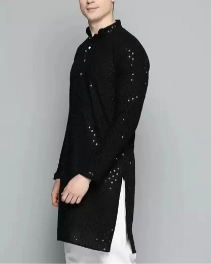 Men Chikan Embroidery Viscose Rayon Ethnic Dress (Color Variants)-KYAMSTORE