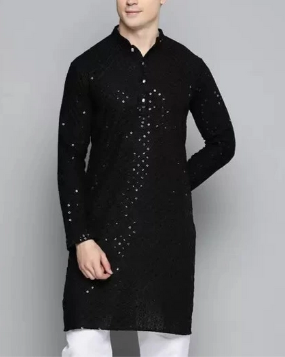 Men Chikan Embroidery Viscose Rayon Ethnic Dress (Color Variants)-KYAMSTORE