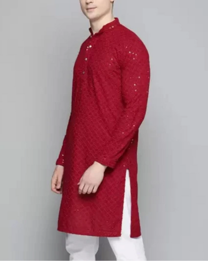 Men Chikan Embroidery Viscose Rayon Ethnic Dress (Color Variants)-KYAMSTORE