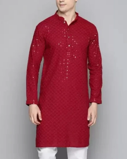 Men Chikan Embroidery Viscose Rayon Ethnic Dress (Color Variants)-KYAMSTORE