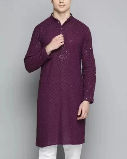 Men Chikan Embroidery Viscose Rayon Ethnic Dress (Color Variants)-KYAMSTORE
