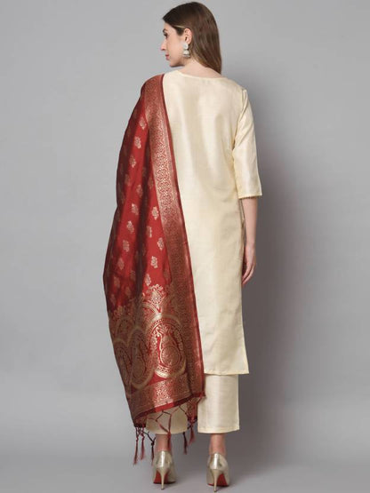 Women Cotton Silk Kurta Pant Dupatta Set