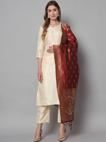 Women Cotton Silk Kurta Pant Dupatta Set