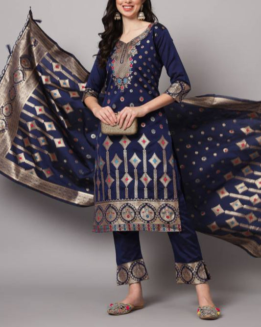 Women Cotton Silk Kurta Pant Dupatta Set-KYAMSTORE