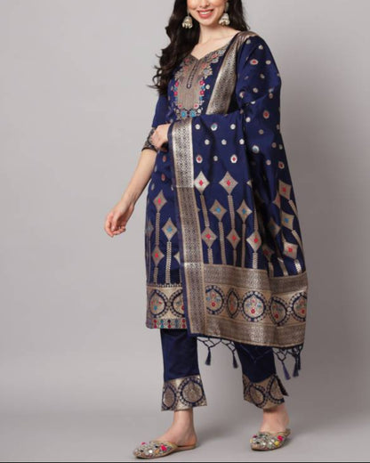 Women Cotton Silk Kurta Pant Dupatta Set-KYAMSTORE