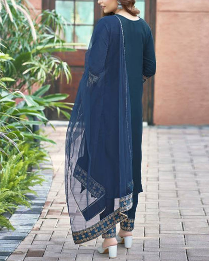 Women Cotton Blend Kurta Pant Dupatta Set-KYAMSTORE