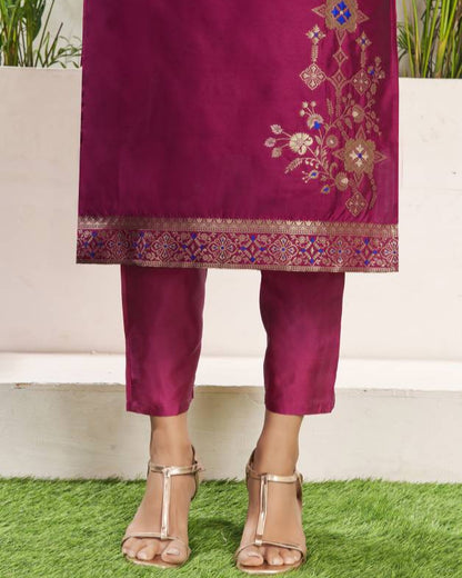 Women Jacquard, Silk Blend Kurta Pant Dupatta Set-KYAMSTORE