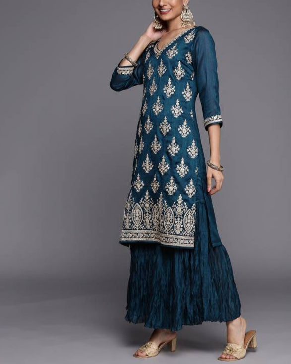 Women Silk Blend Kurta Sharara Set-KYAMSTORE