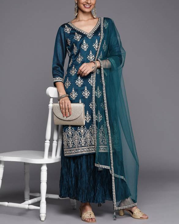 Women Silk Blend Kurta Sharara Set-KYAMSTORE