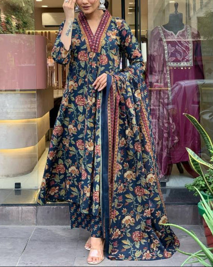 Women Cotton Rayon Kurta Palazzo Dupatta Set-KYAMSTORE