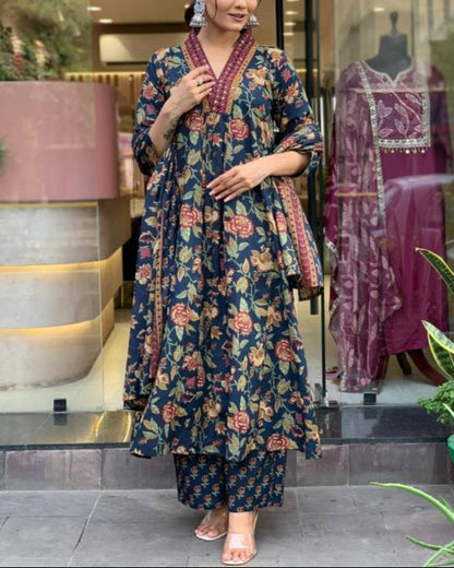 Women Cotton Rayon Kurta Palazzo Dupatta Set-KYAMSTORE