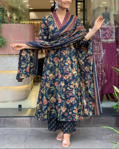 Women Cotton Rayon Kurta Palazzo Dupatta Set-KYAMSTORE