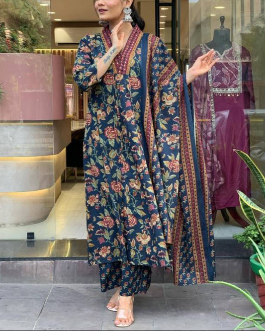 Women Cotton Rayon Kurta Palazzo Dupatta Set-KYAMSTORE