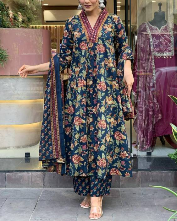 Women Cotton Rayon Kurta Palazzo Dupatta Set-KYAMSTORE