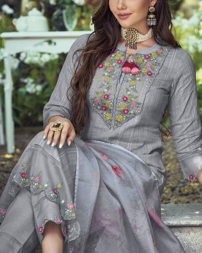 Women Pure Cotton Kurta Pant Dupatta Set-KYAMSTORE