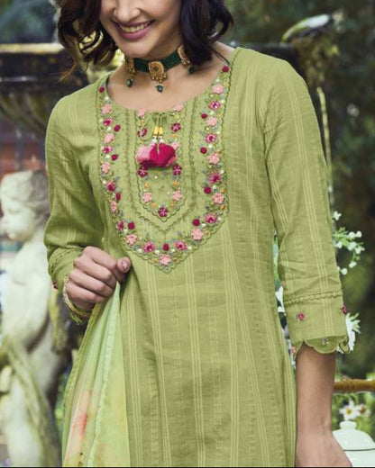 Women Pure Cotton Kurta Pant Dupatta Set-KYAMSTORE