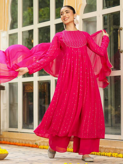 Women Georgette Kurta Palazzo Dupatta Set | Delivery: 10 to 12 business days | Limited stocks available