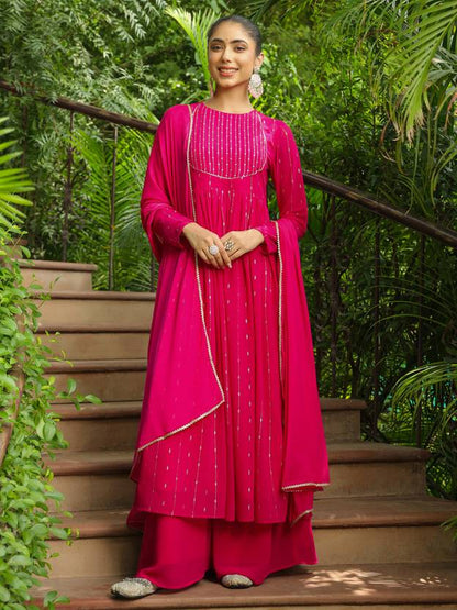 Women Georgette Kurta Palazzo Dupatta Set | Delivery: 10 to 12 business days | Limited stocks available