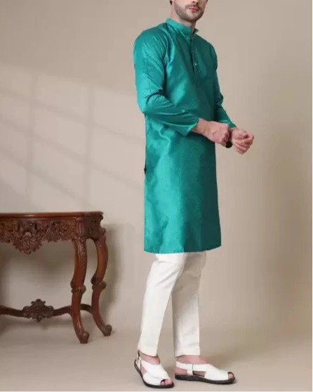 Men Solid Cotton Silk Straight Kurta (Color Variants)-KYAMSTORE