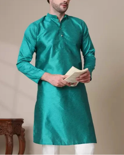 Men Solid Cotton Silk Straight Kurta (Color Variants)-KYAMSTORE