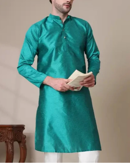 Men Solid Cotton Silk Straight Kurta (Color Variants)-KYAMSTORE