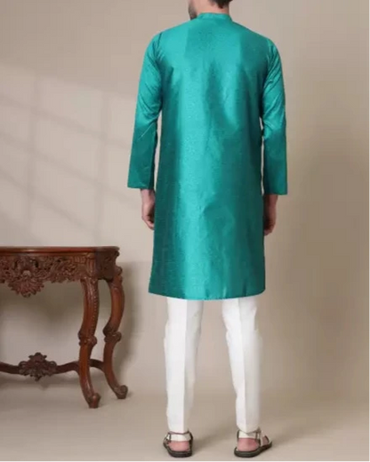 Men Solid Cotton Silk Straight Kurta (Color Variants)-KYAMSTORE