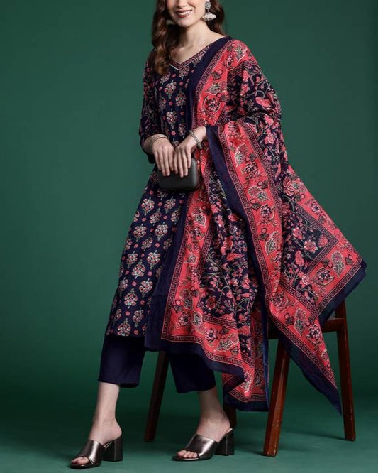 Women Pure Cotton Kurta Pant Dupatta Set-KYAMSTORE