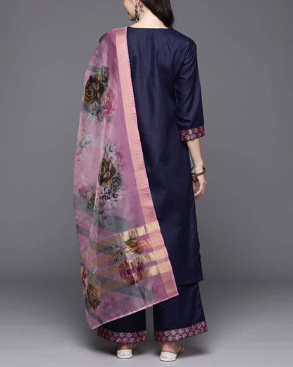 Women Cotton Blend Kurta Palazzo Dupatta Set-KYAMSTORE