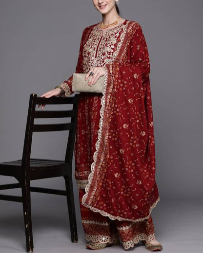 Women Viscose Rayon Kurta Sharara Dupatta Set-KYAMSTORE