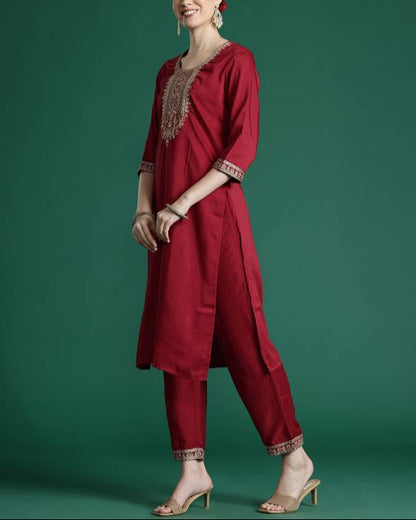 Women Silk Blend Kurta Pant Dupatta Set-KYAMSTORE