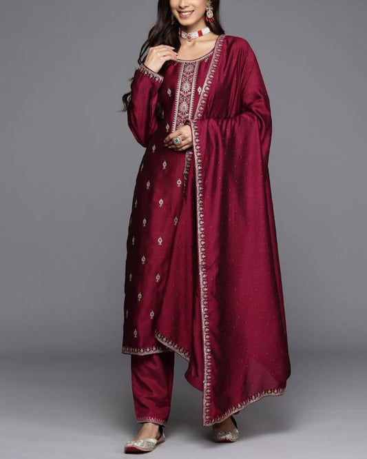 Women Silk Blend Kurta Pant Dupatta Set-KYAMSTORE