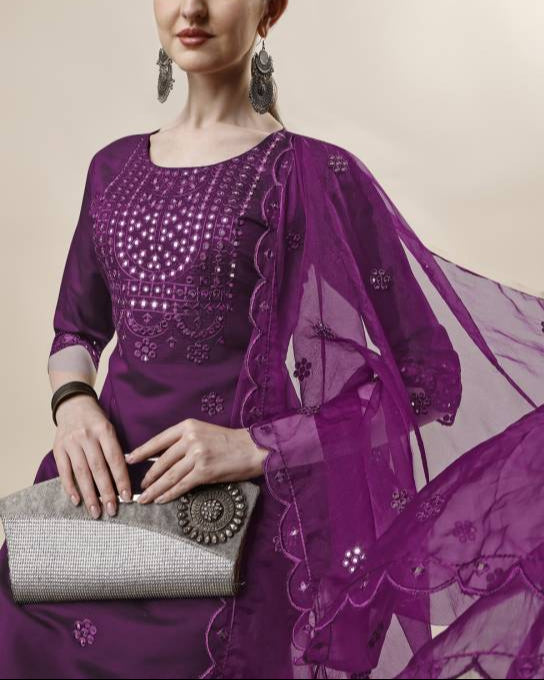 Women Viscose Rayon Kurta Pant Dupatta Set-KYAMSTORE