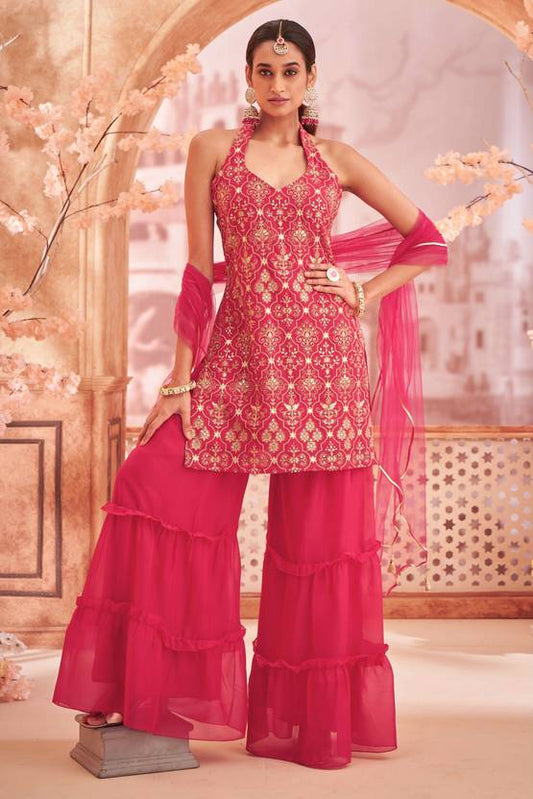 Women Georgette Kurti Sharara Dupatta Set | Delivery: 10 to 12 business days | Limited stocks available
