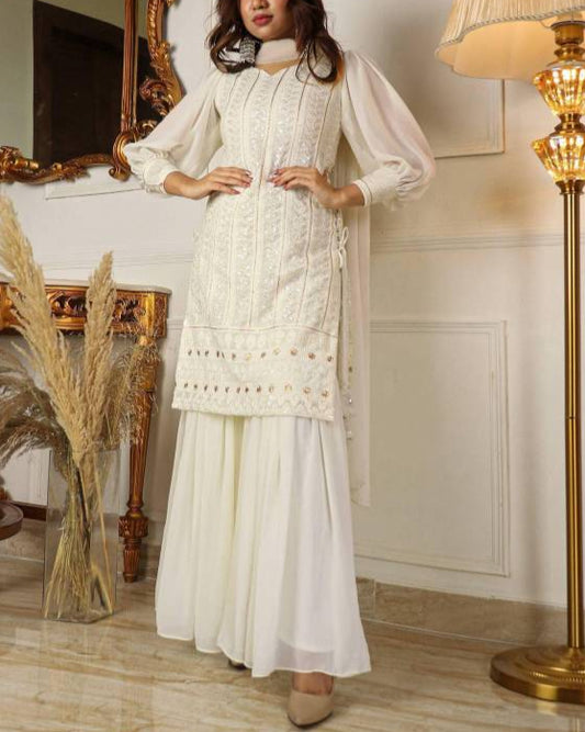 Women Georgette Kurta Sharara Set-KYAMSTORE