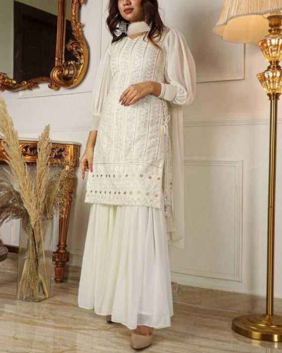 Women Georgette Kurta Sharara Set-KYAMSTORE