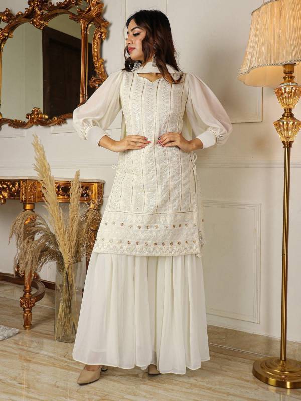 Women Georgette Kurta Sharara Set-KYAMSTORE
